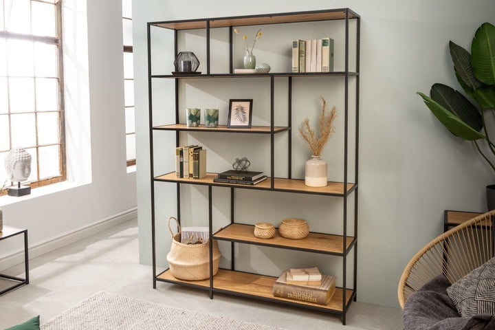 bibliothèque industrielle SLIM LINE 185x135cm chêne sauvage noir six étagères - 42026