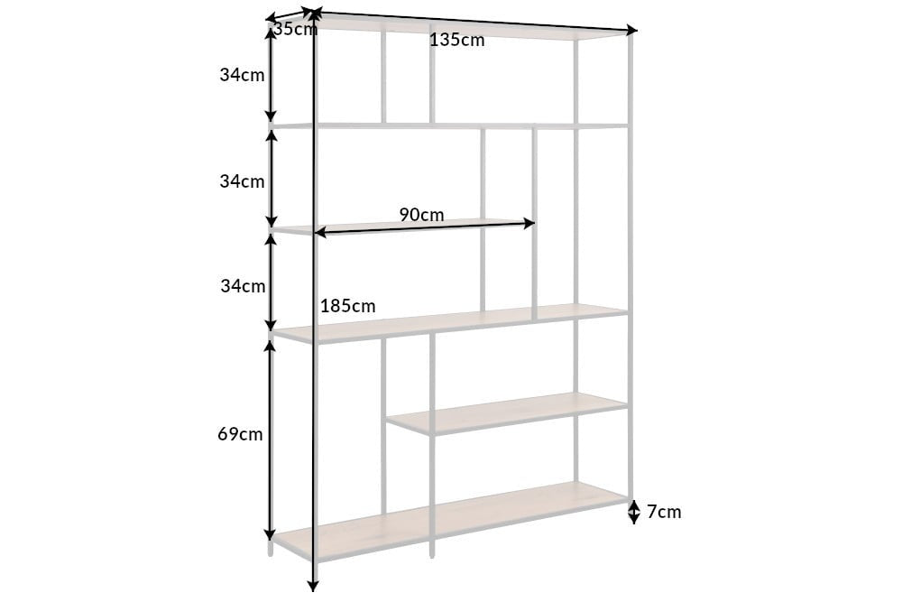 bibliothèque industrielle SLIM LINE 185x135cm chêne sauvage noir six étagères - 42026
