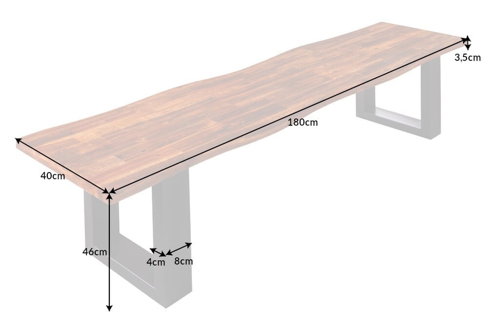 banc tronc d'arbre industriel GENESIS 180cm structure métal bois d'acacia massif live edge - 42056