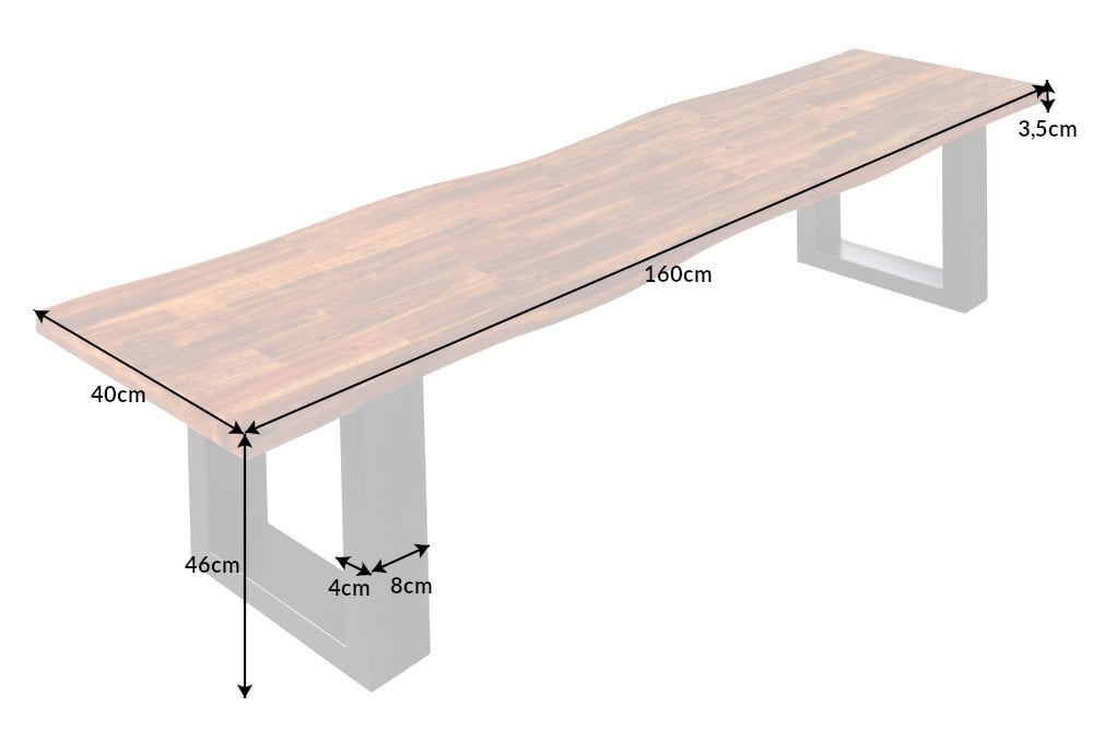 banc en tronc d'arbre industriel GENESIS 160cm piètement luge en bois d'acacia massif - 42059