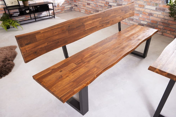 banc en tronc d'arbre industriel GENESIS 200cm structure luge en bois d'acacia massif dossier Live Edge - 42065