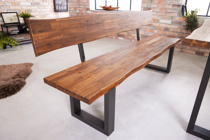 banc en tronc d'arbre industriel GENESIS 200cm structure luge en bois d'acacia massif dossier Live Edge - 42065