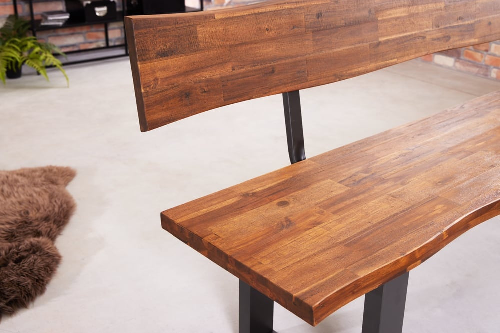 banc en tronc d'arbre industriel GENESIS 200cm structure luge en bois d'acacia massif dossier Live Edge - 42065