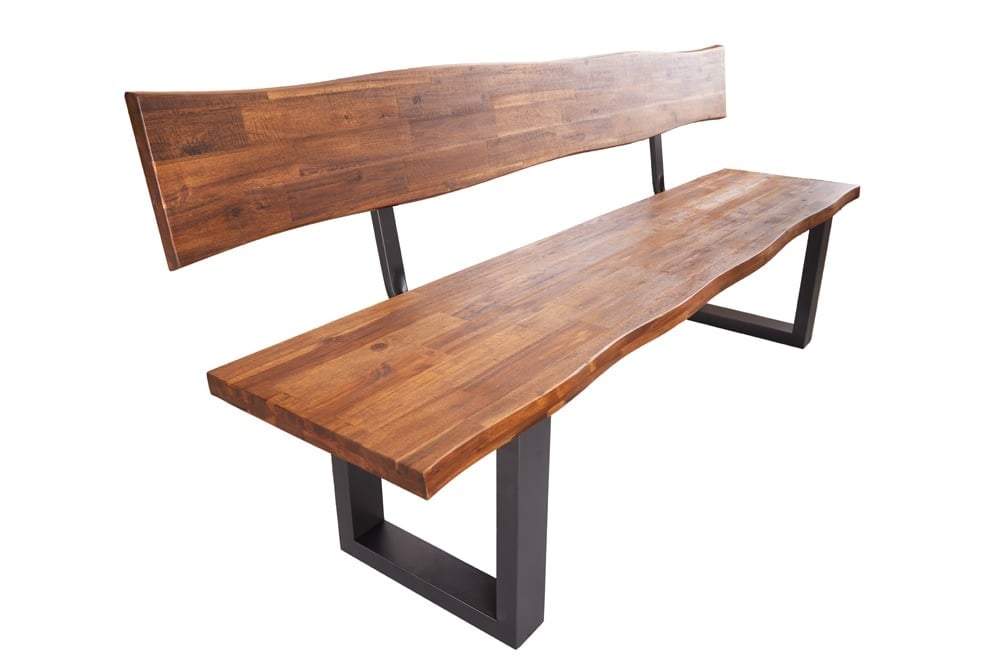 banc en tronc d'arbre industriel GENESIS 200cm structure luge en bois d'acacia massif dossier Live Edge - 42065