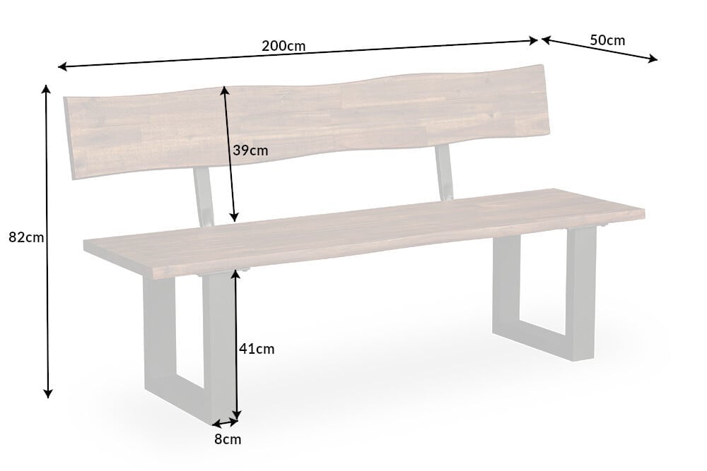 banc en tronc d'arbre industriel GENESIS 200cm structure luge en bois d'acacia massif dossier Live Edge - 42065