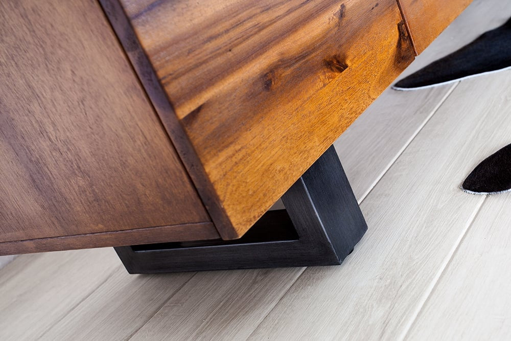 Buffet massif GENESIS 170cm bois d'acacia flammé marron métal design industriel - 42075