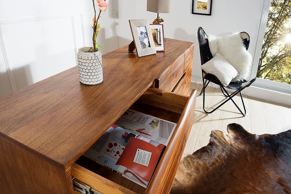 Buffet massif GENESIS 170cm bois d'acacia flammé marron métal design industriel - 42075