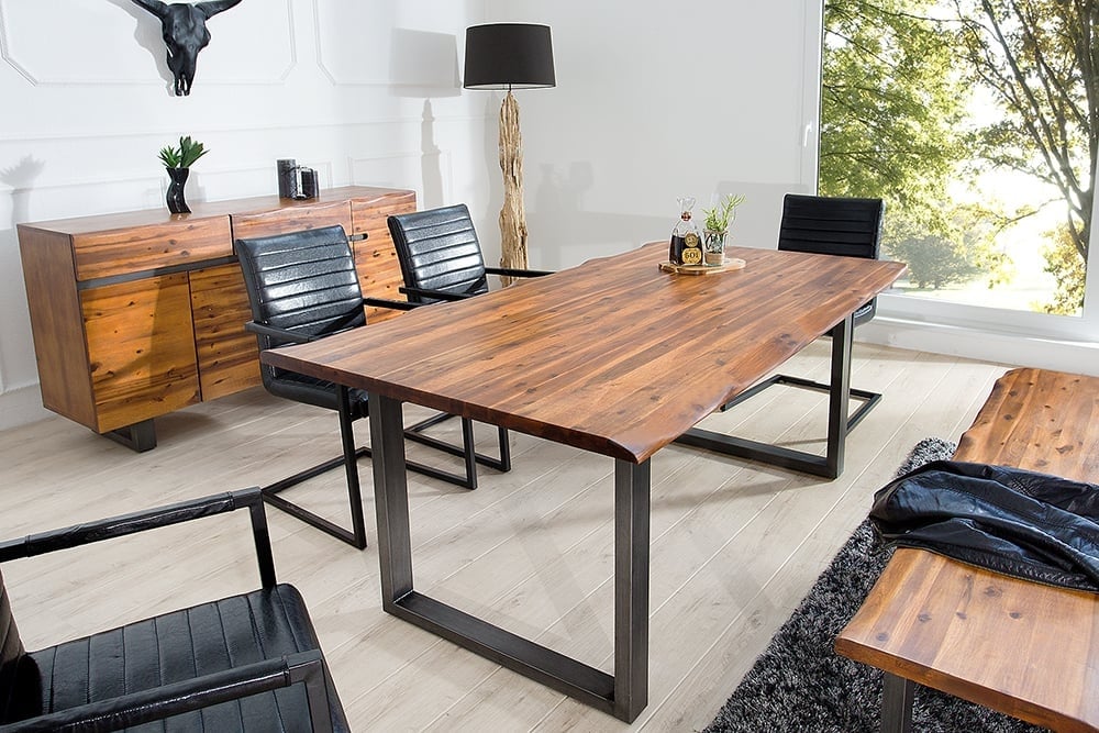 Buffet massif GENESIS 170cm bois d'acacia flammé marron métal design industriel - 42075