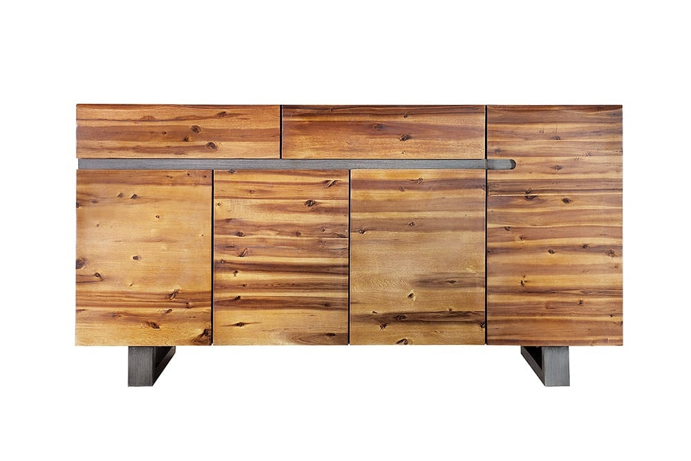 Buffet massif GENESIS 170cm bois d'acacia flammé marron métal design industriel - 42075