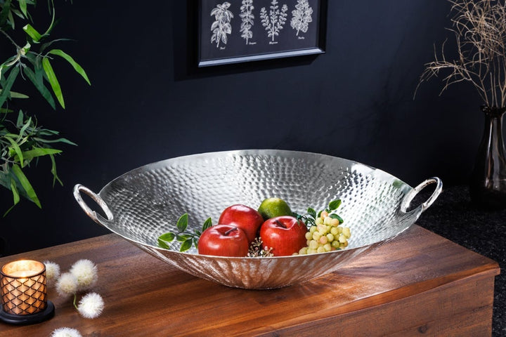Bol décoratif fait main ORIENT 55cm en métal argenté design martelé - 42236