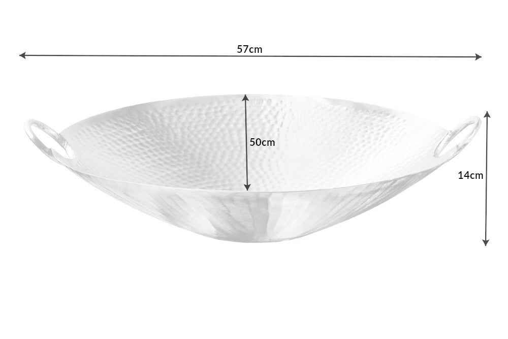 Bol décoratif fait main ORIENT 55cm en métal argenté design martelé - 42236