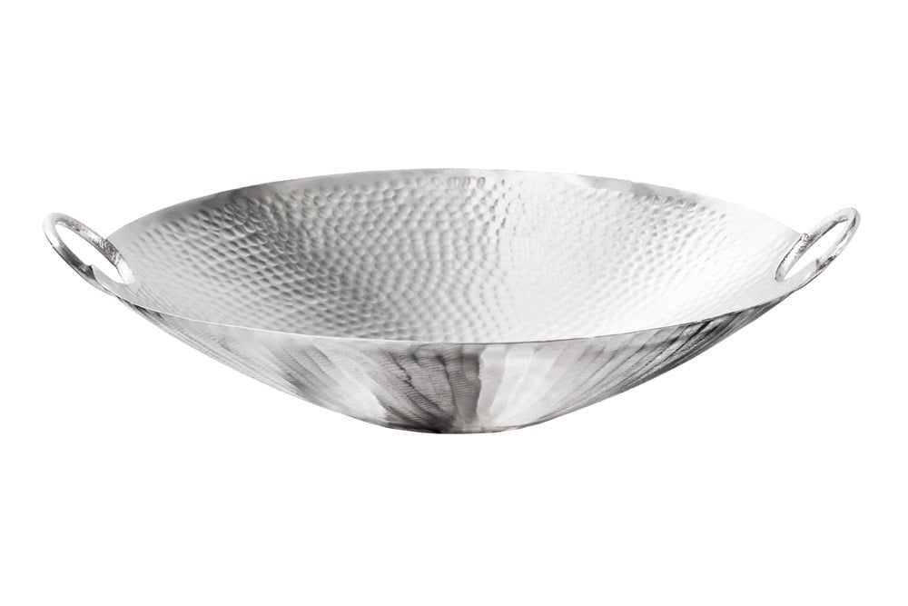 Bol décoratif fait main ORIENT 55cm en métal argenté design martelé - 42236