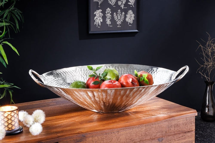 Bol décoratif fait main ORIENT 55cm en métal argenté design martelé - 42236