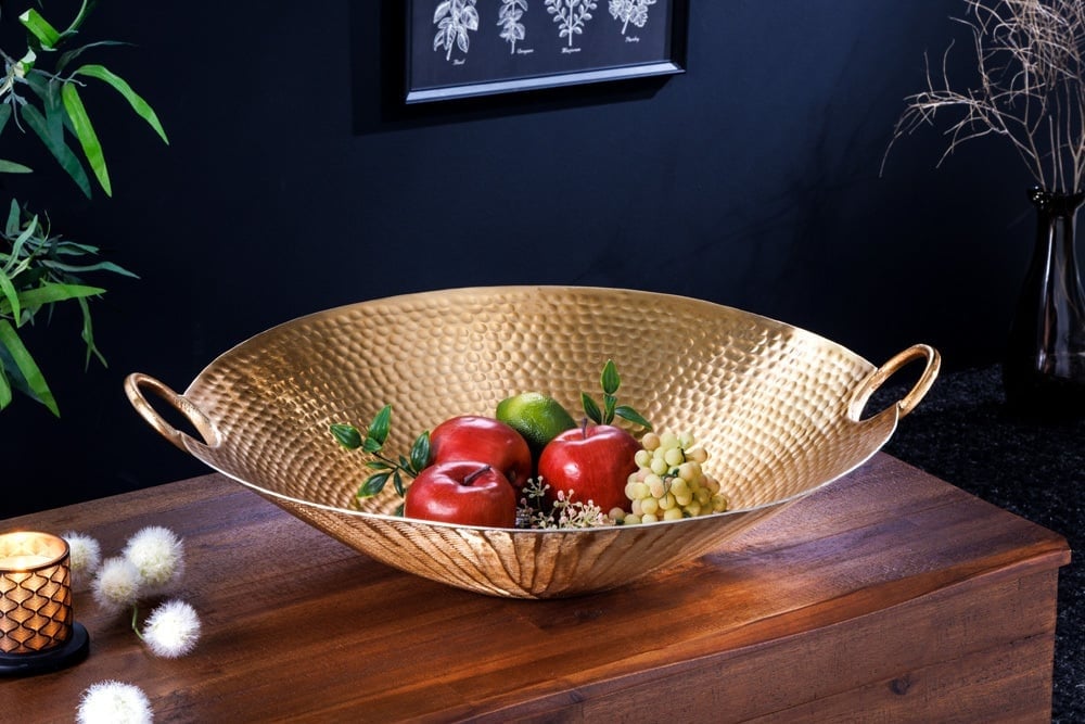 Bol décoratif fait main ORIENT 55cm en métal doré design martelé - 42237
