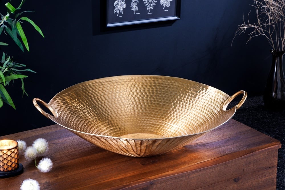 Bol décoratif fait main ORIENT 55cm en métal doré design martelé - 42237