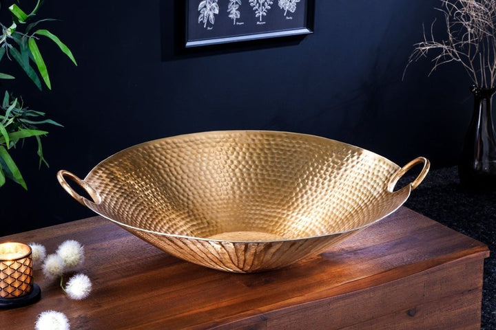 Bol décoratif fait main ORIENT 55cm en métal doré design martelé - 42237