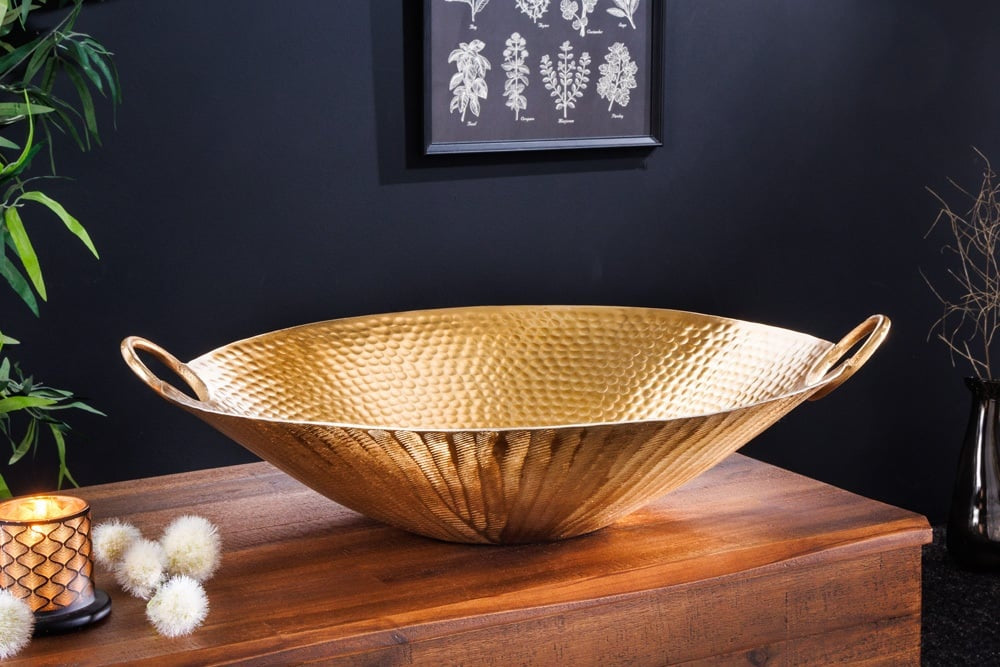 Bol décoratif fait main ORIENT 55cm en métal doré design martelé - 42237