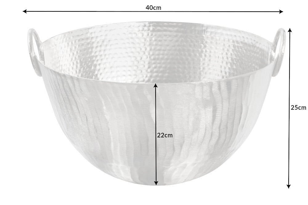 Bol décoratif fait main ORIENT 40cm en métal argenté design martelé - 42238