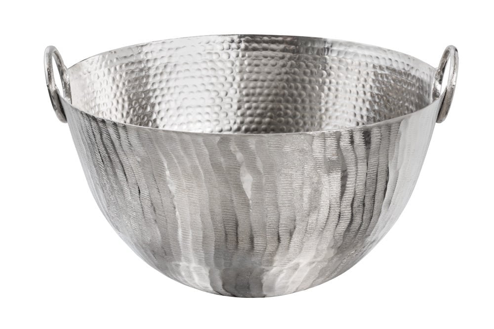 Bol décoratif fait main ORIENT 40cm en métal argenté design martelé - 42238