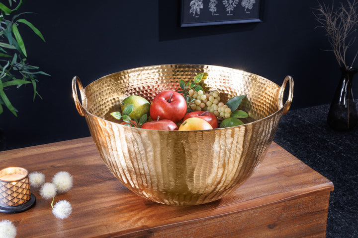 Bol décoratif fait main ORIENT 40cm en métal doré design martelé - 42239