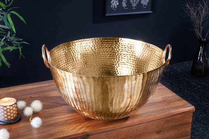 Bol décoratif fait main ORIENT 40cm en métal doré design martelé - 42239