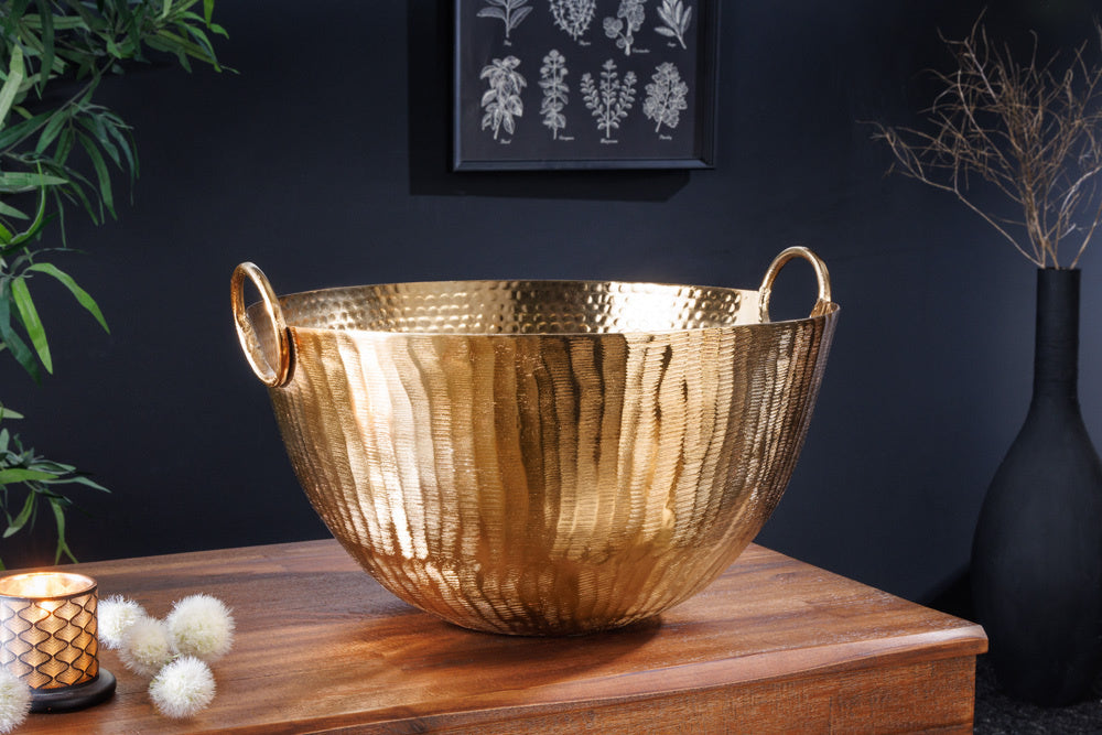 Bol décoratif fait main ORIENT 40cm en métal doré design martelé - 42239