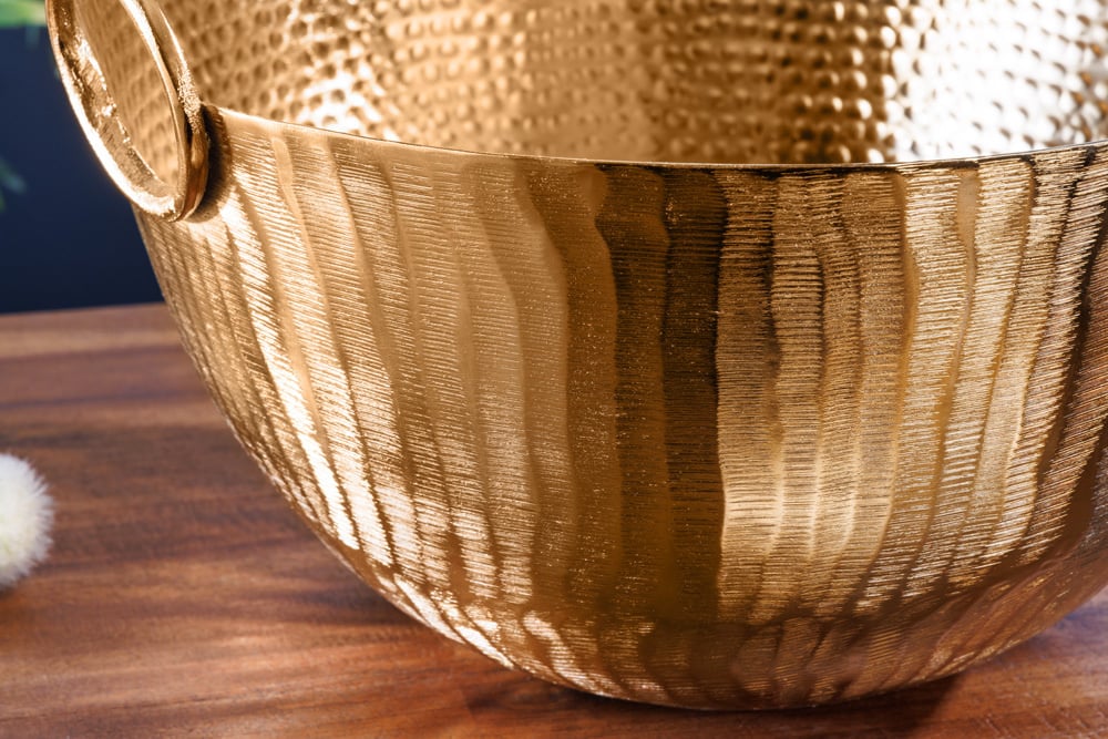Bol décoratif fait main ORIENT 40cm en métal doré design martelé - 42239
