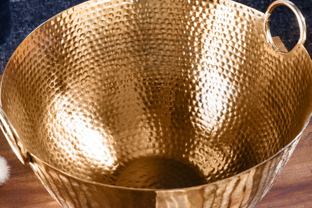 Bol décoratif fait main ORIENT 40cm en métal doré design martelé - 42239