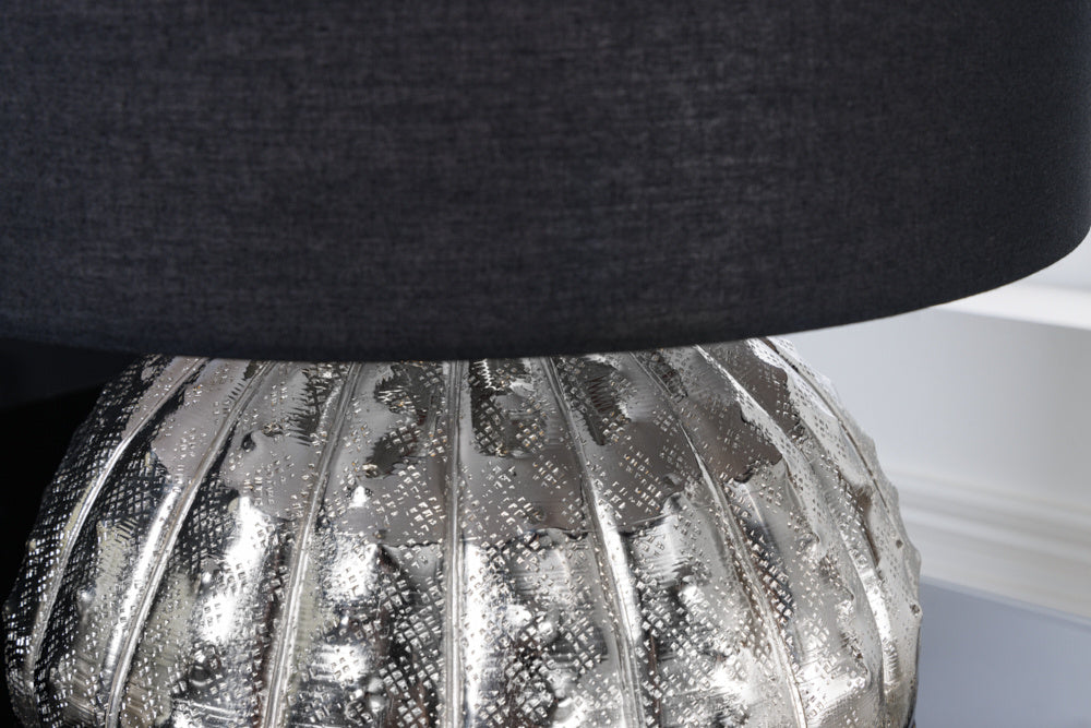 Lampe de table design ABSTRAIT 50cm abat-jour en tissu métal noir argenté fait main - 42249