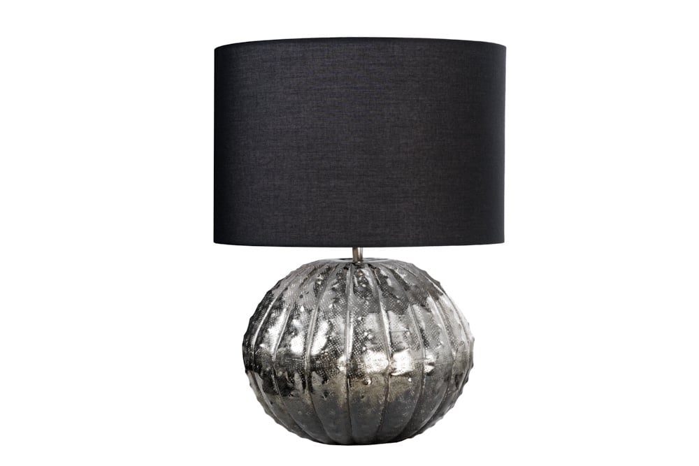 Lampe de table design ABSTRAIT 50cm abat-jour en tissu métal noir argenté fait main - 42249