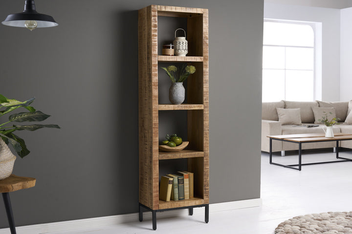 Etagère robuste IRON CRAFT 176cm bibliothèque en bois de manguier quatre compartiments design industriel - 42375