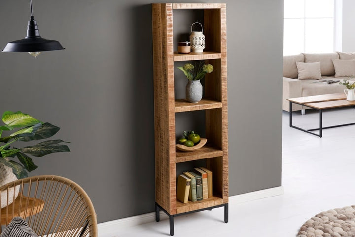 Etagère robuste IRON CRAFT 176cm bibliothèque en bois de manguier quatre compartiments design industriel - 42375