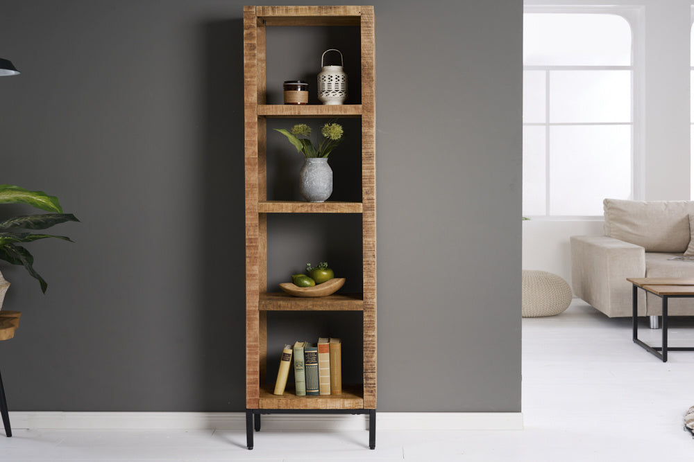Etagère robuste IRON CRAFT 176cm bibliothèque en bois de manguier quatre compartiments design industriel - 42375