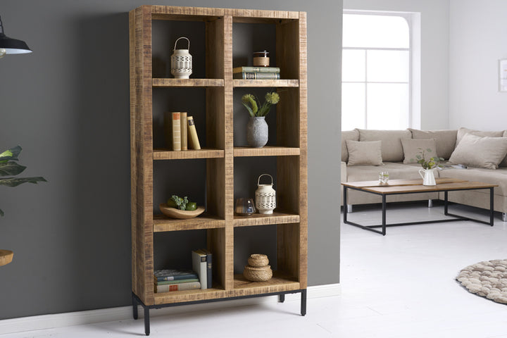 Etagère robuste IRON CRAFT 176cm bibliothèque en bois de manguier huit compartiments design industriel - 42377