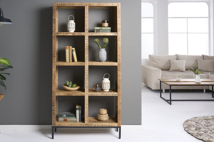 Etagère robuste IRON CRAFT 176cm bibliothèque en bois de manguier huit compartiments design industriel - 42377