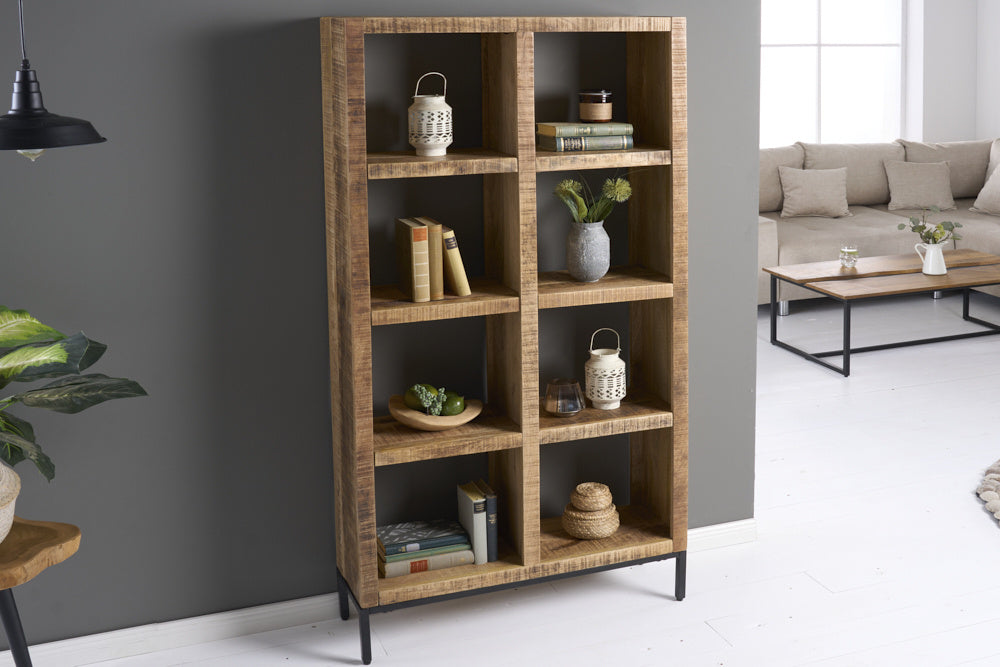 Etagère robuste IRON CRAFT 176cm bibliothèque en bois de manguier huit compartiments design industriel - 42377