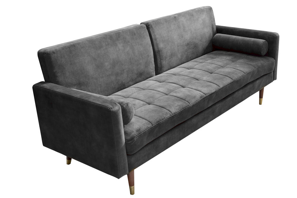 Canapé-lit moderne COUTURE 196cm gris microvelours Fonction canapé-lit 3 places avec coussin - 42395