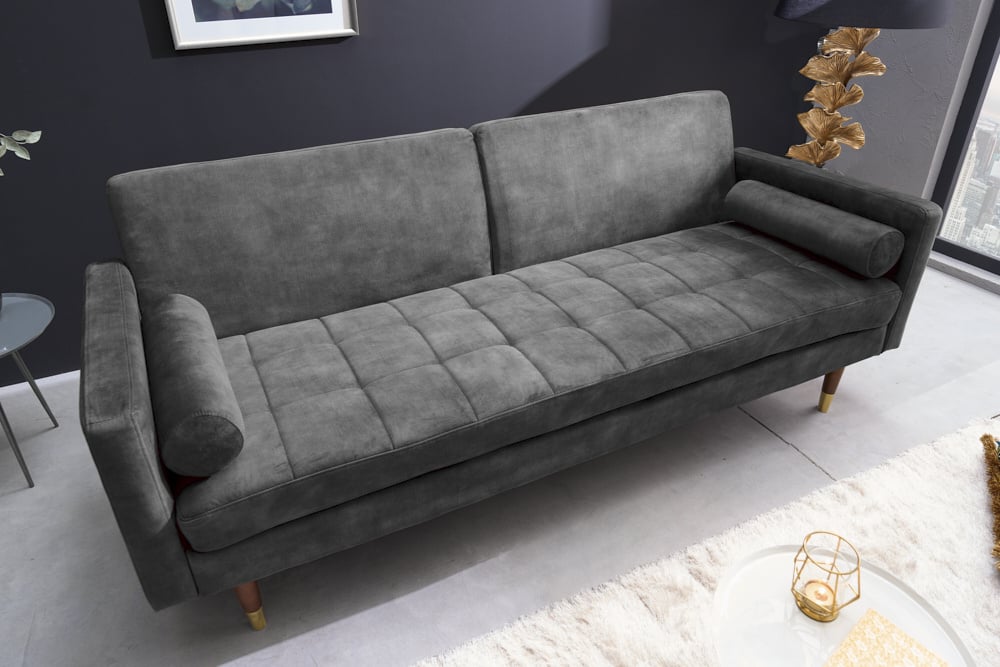Canapé-lit moderne COUTURE 196cm gris microvelours Fonction canapé-lit 3 places avec coussin - 42395
