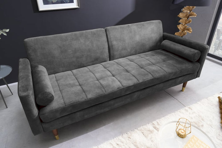Canapé-lit moderne COUTURE 196cm gris microvelours Fonction canapé-lit 3 places avec coussin - 42395
