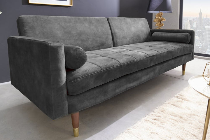 Canapé-lit moderne COUTURE 196cm gris microvelours Fonction canapé-lit 3 places avec coussin - 42395