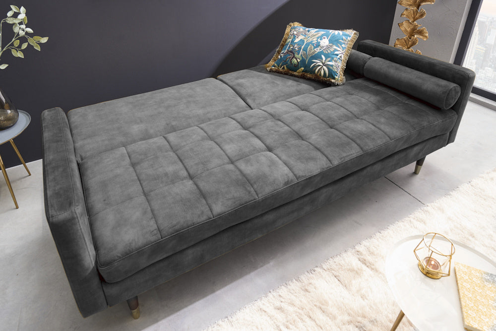 Canapé-lit moderne COUTURE 196cm gris microvelours Fonction canapé-lit 3 places avec coussin - 42395