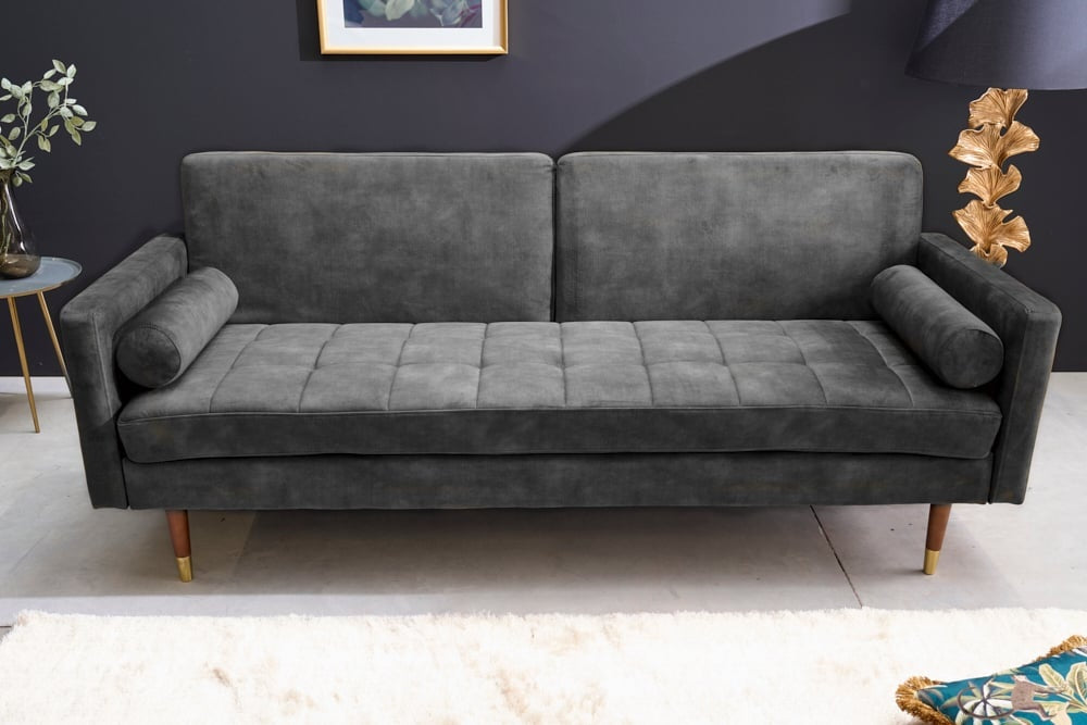 Canapé-lit moderne COUTURE 196cm gris microvelours Fonction canapé-lit 3 places avec coussin - 42395