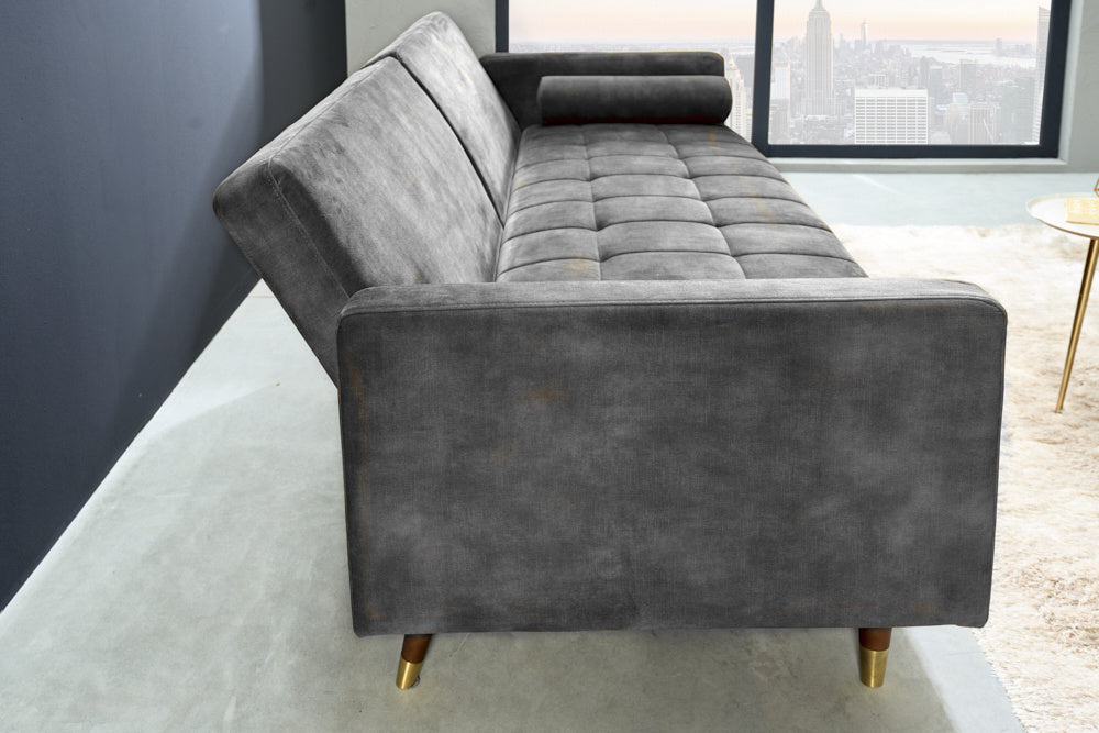 Canapé-lit moderne COUTURE 196cm gris microvelours Fonction canapé-lit 3 places avec coussin - 42395