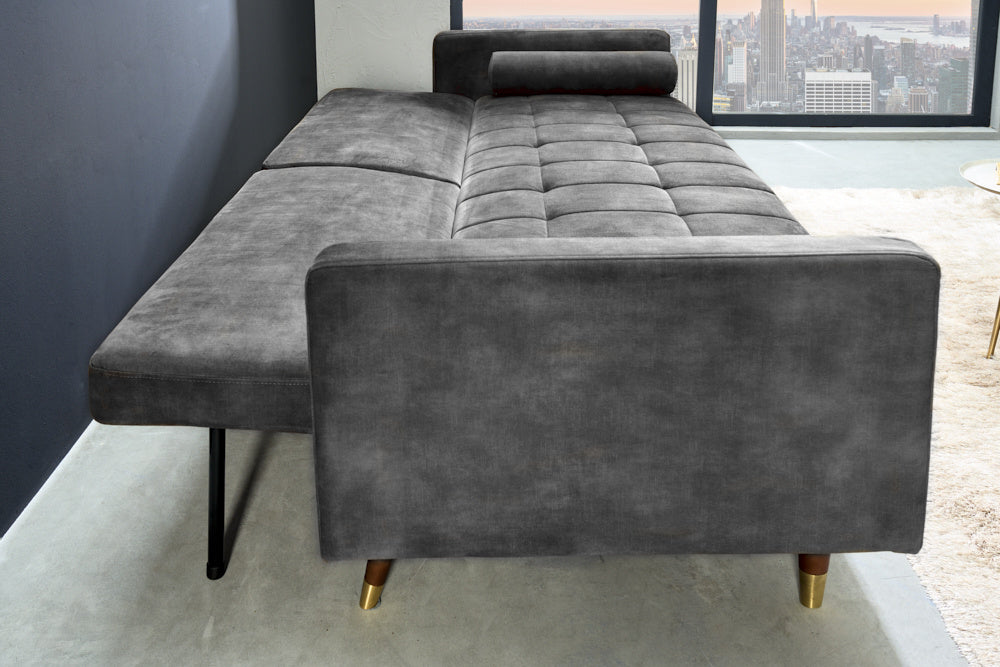 Canapé-lit moderne COUTURE 196cm gris microvelours Fonction canapé-lit 3 places avec coussin - 42395