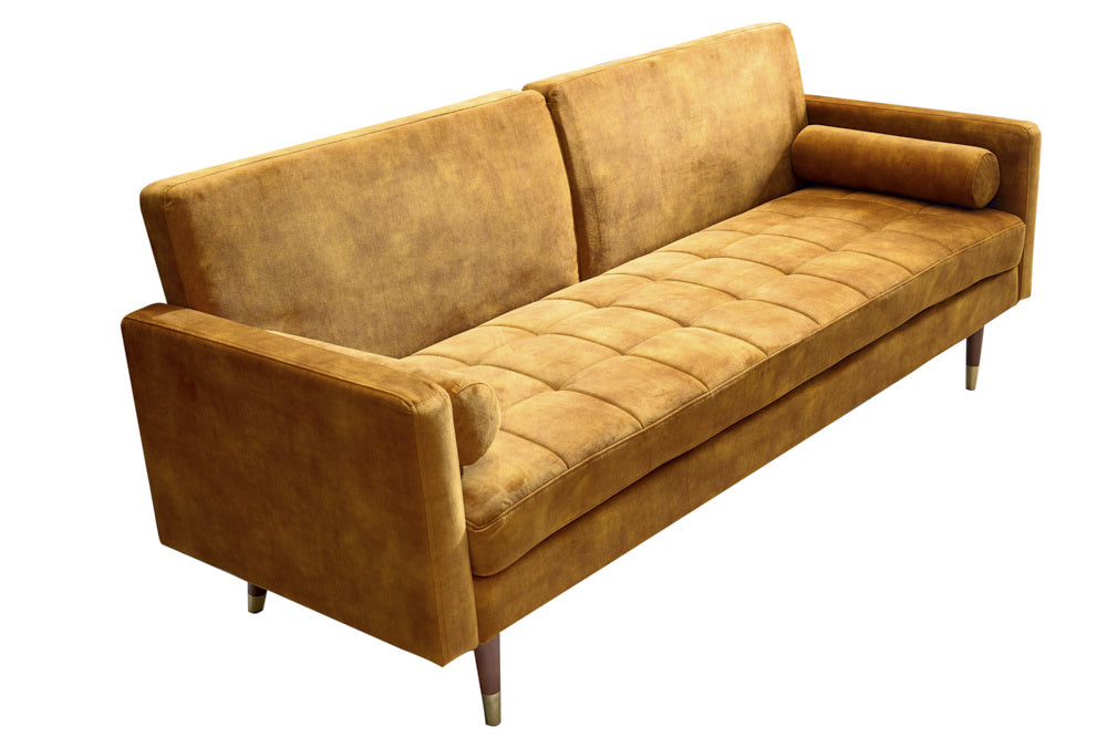 Canapé lit moderne COUTURE 196 cm microvelours jaune moutarde Fonction lit 3 places avec coussin - 42490