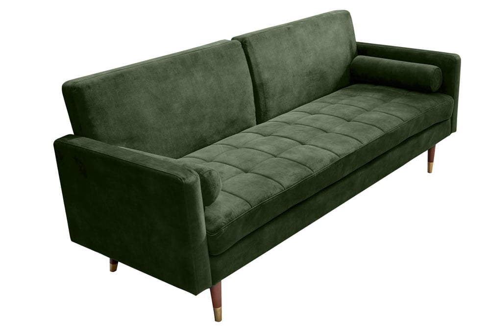Canapé-lit moderne COUTURE 196cm vert microvelours Canapé-lit 3 places fonction avec coussin - 42493