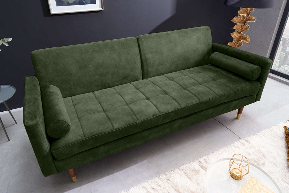 Canapé-lit moderne COUTURE 196cm vert microvelours Canapé-lit 3 places fonction avec coussin - 42493