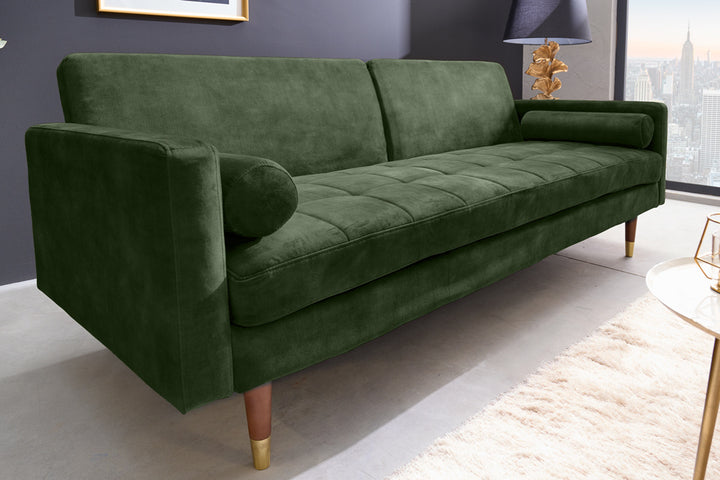Canapé-lit moderne COUTURE 196cm vert microvelours Canapé-lit 3 places fonction avec coussin - 42493