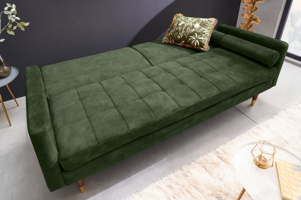 Canapé-lit moderne COUTURE 196cm vert microvelours Canapé-lit 3 places fonction avec coussin - 42493