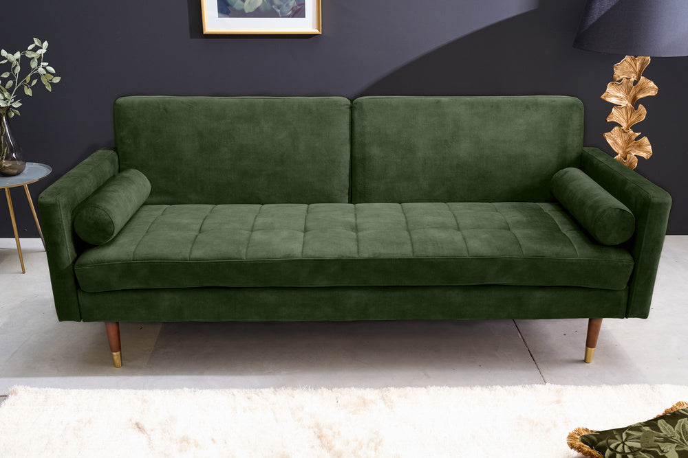 Canapé-lit moderne COUTURE 196cm vert microvelours Canapé-lit 3 places fonction avec coussin - 42493